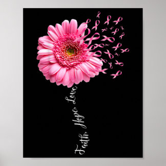 Hope Love Pink Ribbon Daisy Flower Breast Cancer  Poster