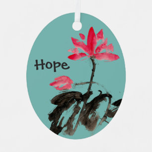 Hope & Love Positive Quote Watercolor Floral Lotus Metal Ornament