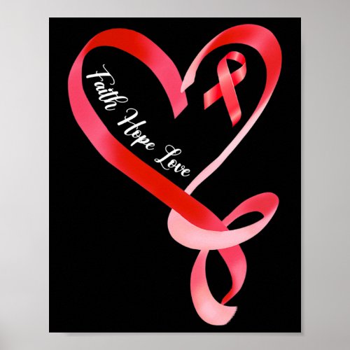 Hope Love Red Ribbon Heart Disease Awareness 1  Poster