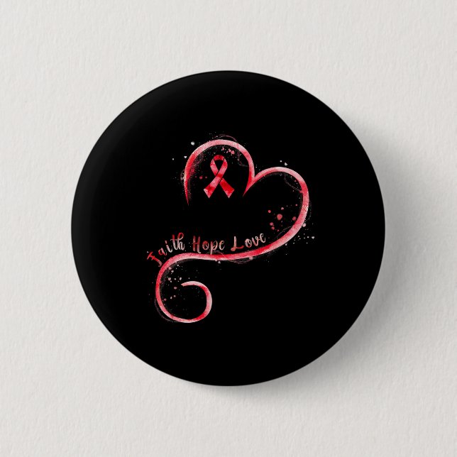 Hope Love Red Ribbon Heart Disease Awareness  Button (Front)