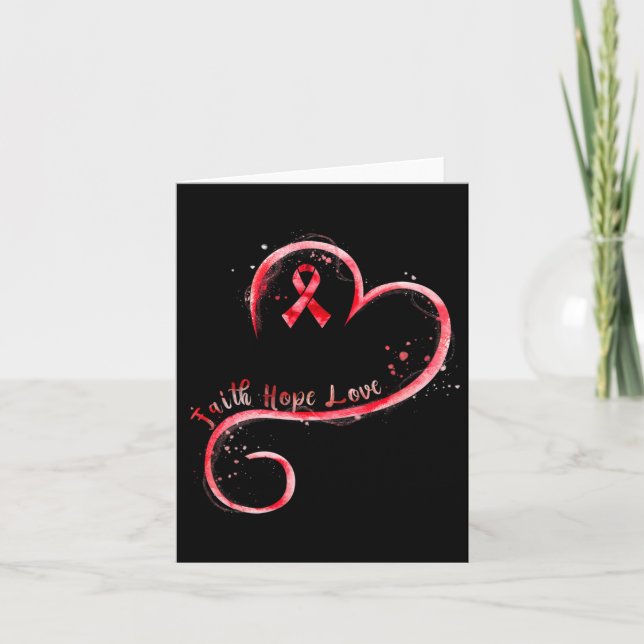 Hope Love Red Ribbon Heart Disease Awareness  Card (Front)