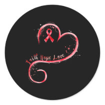 Hope Love Red Ribbon Heart Disease Awareness  Classic Round Sticker