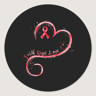 Hope Love Red Ribbon Heart Disease Awareness  Classic Round Sticker