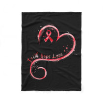 Hope Love Red Ribbon Heart Disease Awareness  Fleece Blanket