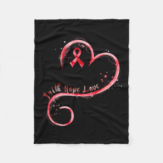 Hope Love Red Ribbon Heart Disease Awareness  Fleece Blanket (Front)