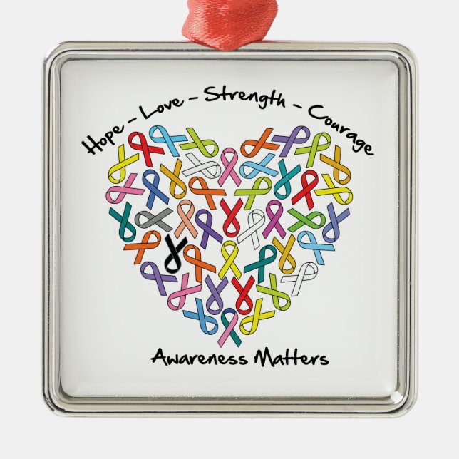 Hope Love Strength Courage Awareness Matters Metal Ornament (Front)