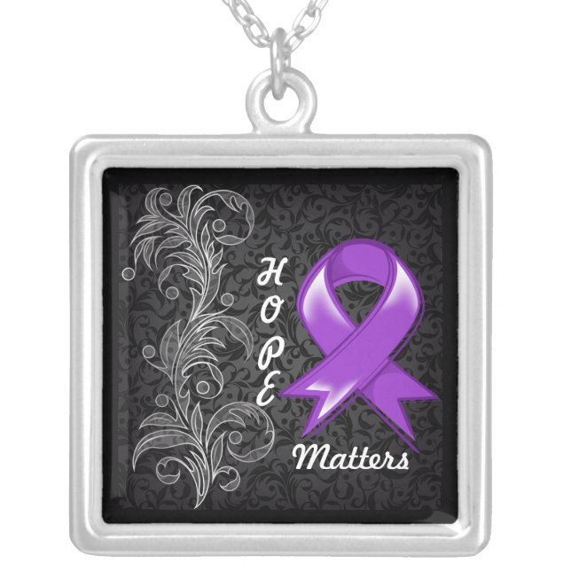 Hope Matters Ribbon GIST Cancer Silver Plated Necklace (Front)