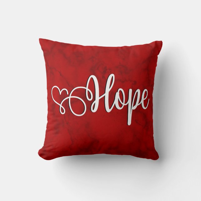 Hope on Marbled Red - Throw Pillow (Front)