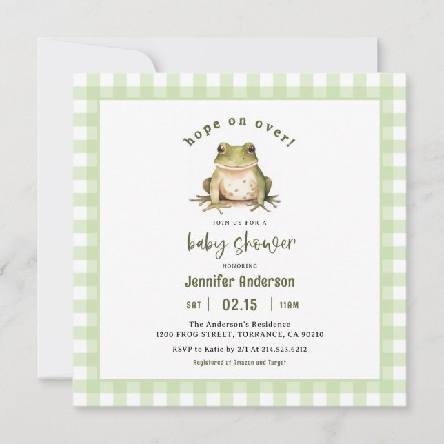 Hope On Over Frog Baby Shower Square Invitation (Front)