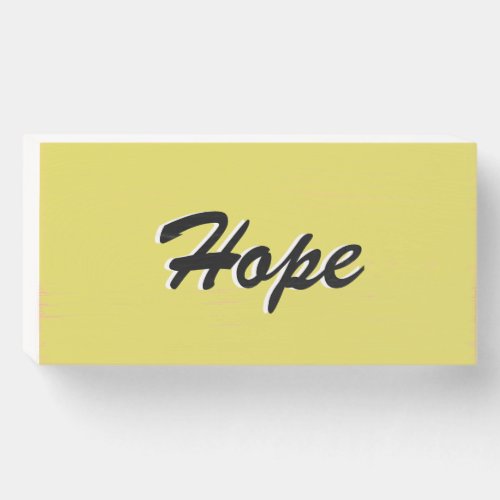 Hope One Word Christian Typography on Yellow Wooden Box Sign