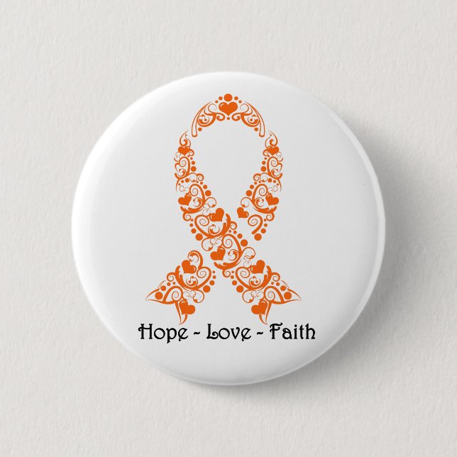Hope Orange Awareness Ribbon Button (Front)