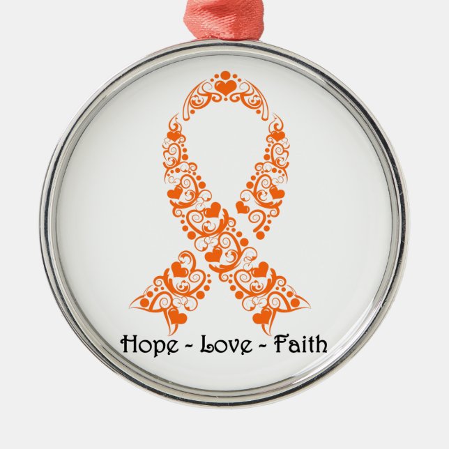 Hope Orange Awareness Ribbon Metal Ornament (Front)