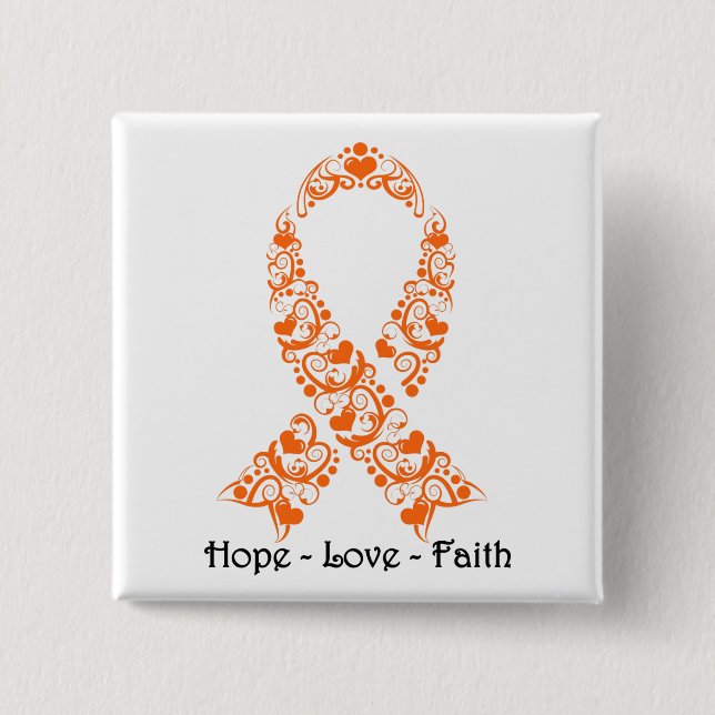 Hope Orange Awareness Ribbon Pinback Button (Front)