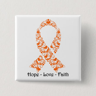 Hope Orange Awareness Ribbon Pinback Button