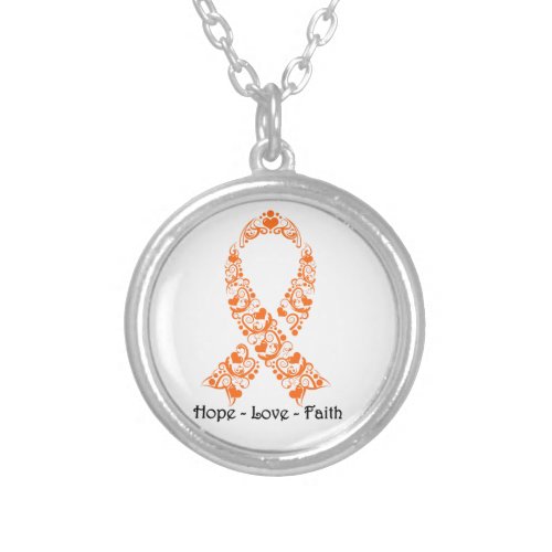 Hope Orange Awareness Ribbon Silver Plated Necklace