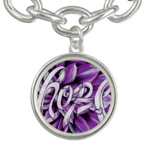 Hope, pancreatic cancer awareness floral artwork charm bracelet