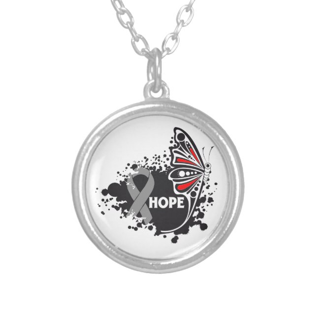 Hope Parkinson's Disease Butterfly Silver Plated Necklace (Front)