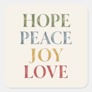 Hope Peace Joy Love Watercolor Christmas Square Sticker