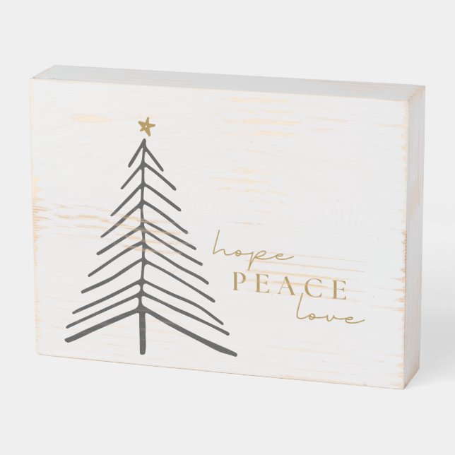 hope peace love. Christmas Holiday Wood Box Sign (Angled Horizontal)