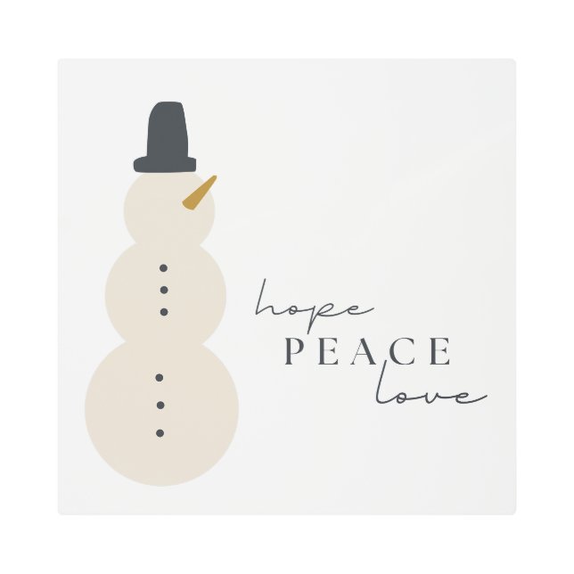 hope peace love. Christmas Snowman Metal Wall Art (Front)