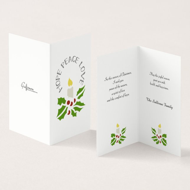 Hope, Peace, Love Minimalist Holly and Candle (Inside and Outside)