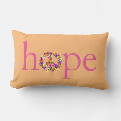 Hope  Peace Sign Floral on Peach Lumbar Pillow