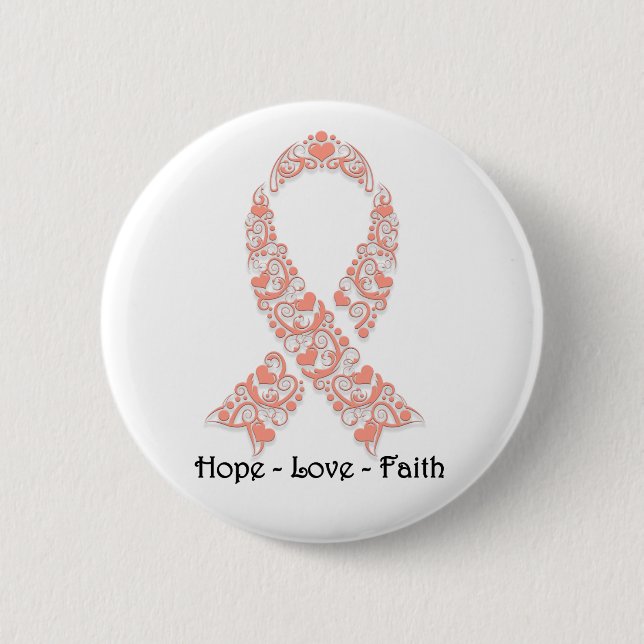 Hope Peach Awareness Ribbon Button (Front)