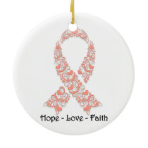 Hope Peach Awareness Ribbon Ceramic Ornament