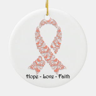 Hope Peach Awareness Ribbon Ceramic Ornament