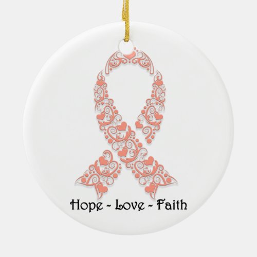 Hope Peach Awareness Ribbon Ceramic Ornament