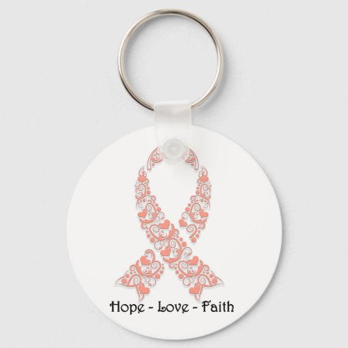 Hope Peach Awareness Ribbon Keychain