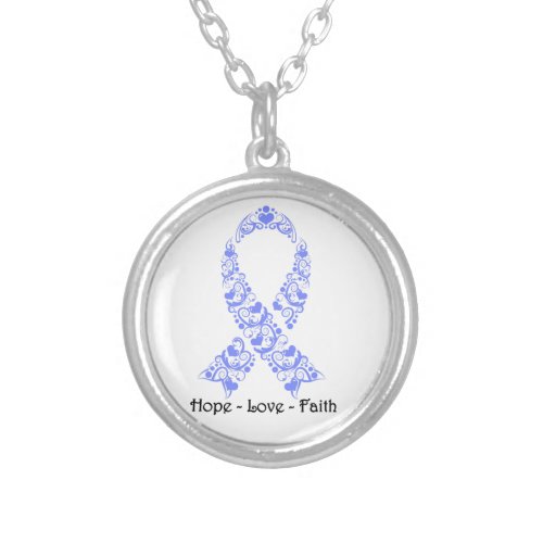 Hope Periwinkle Awareness Ribbon Silver Plated Necklace