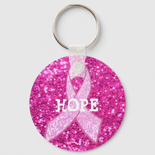 Hope Pink Awareness Ribbon  Breast Cancer Keychain (Front)