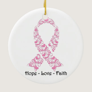 Hope Pink Awareness Ribbon Ceramic Ornament