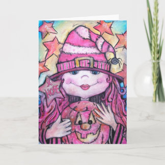 Hope Pink Halloween Witch Card
