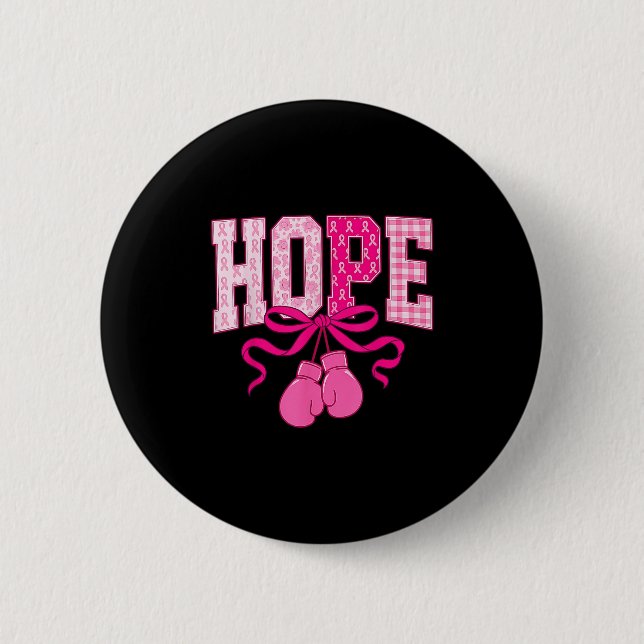Hope Pink Ribbon Boxing Gloves Pink Breast Cancer  Button (Front)