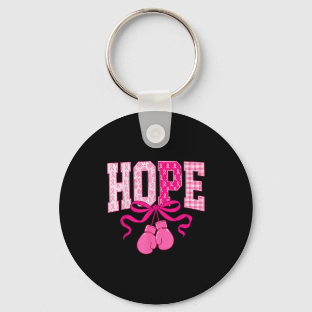 Hope Pink Ribbon Boxing Gloves Pink Breast Cancer  Keychain (Front)