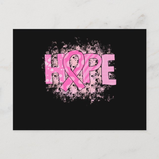 Hope Pink Ribbon Breast Cancer Awareness (3) Invitation Postcard (Front)