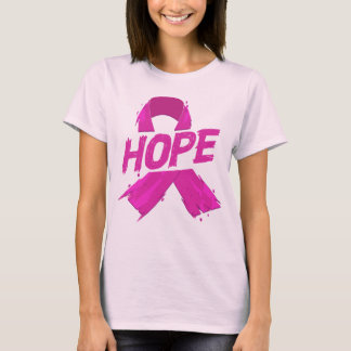 Hope Pink Ribbon Breast Cancer Awareness Brush Art T-Shirt