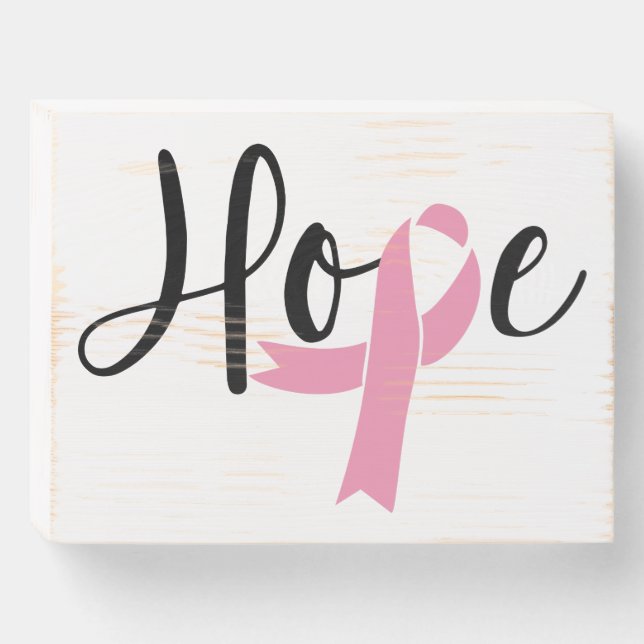 Hope Pink Ribbon Breast Cancer Awareness Wooden Box Sign (Front Horizontal)
