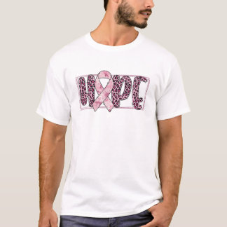 Hope Pink Ribbon Leopard Print Breast Cancer Aware T-Shirt