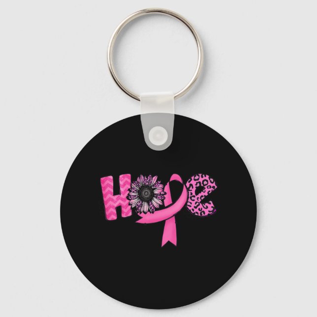 Hope Pink Ribbon Leopard Sunflower Breast Cancer A Keychain (Front)