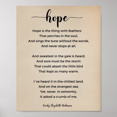 Hope Poem by Emily Elizabeth Dickinson Vintage Poster
