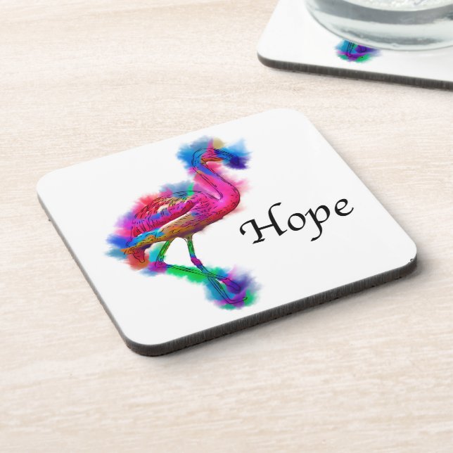 Hope - Prancing Flamingo Abstract Beverage Coaster (Left Side)
