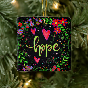 Hope Pretty Black Floral Model Christmas Ceramic Ornament