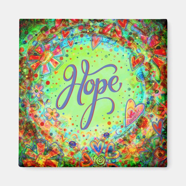 Hope Pretty Green Floral Whimsical Inspirational Magnet (Front)