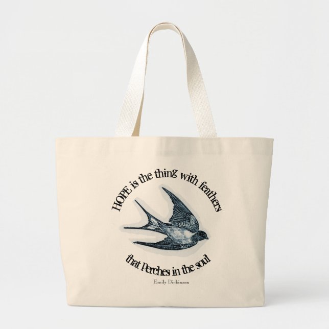 "Hope" print with Emily Dickinson quote Large Tote Bag (Front)