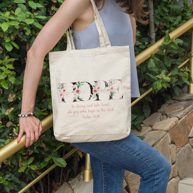 Hope Psalms 31:24 Watercolor Bible Verse Tote Bag (Hope Psalms 31:24 Watercolor Bible Verse Tote Bag)