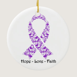 Hope Purple Awareness Ribbon Ceramic Ornament