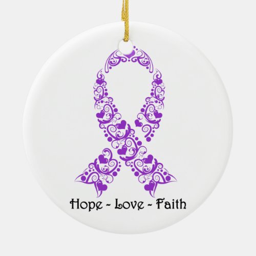 Hope Purple Awareness Ribbon Ceramic Ornament